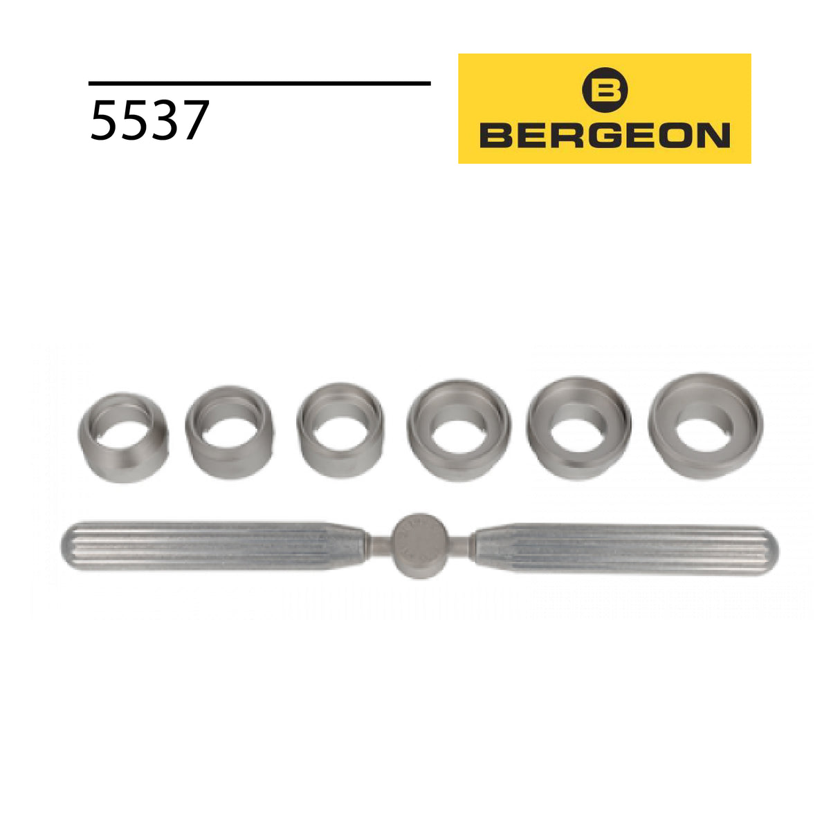 Bergeon 5537 watch case back opener with interchangeable grooved chucks for watch repair