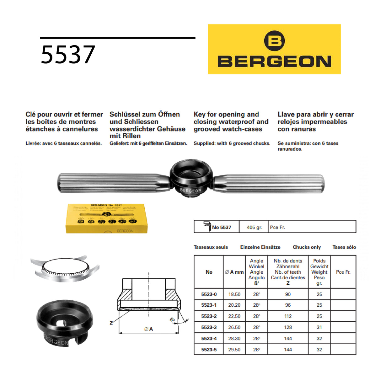 Swiss-made Bergeon waterproof watch case opening tool for luxury watch servicing