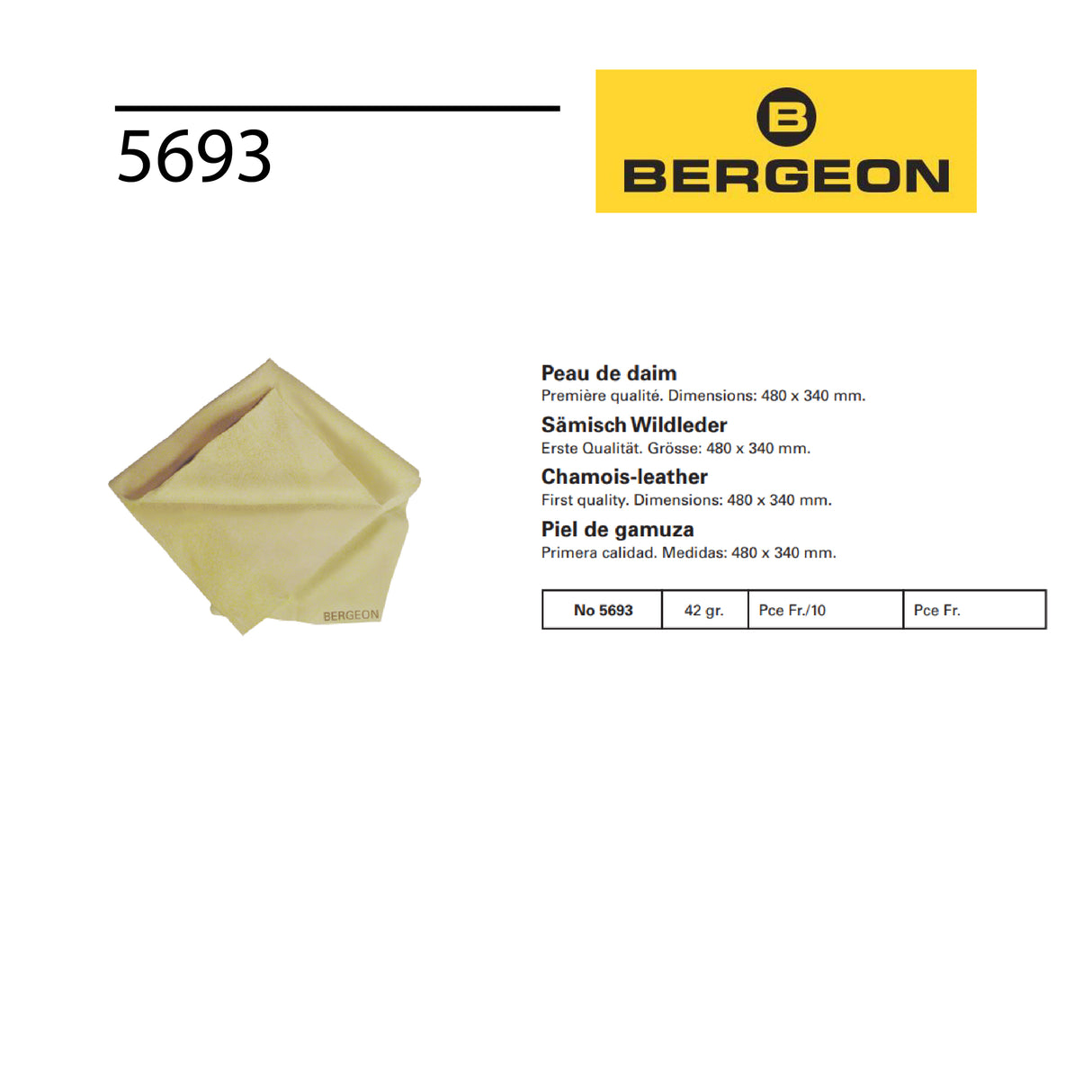 Premium Bergeon chamois leather polishing cloth for gold, silver, gemstones and watches