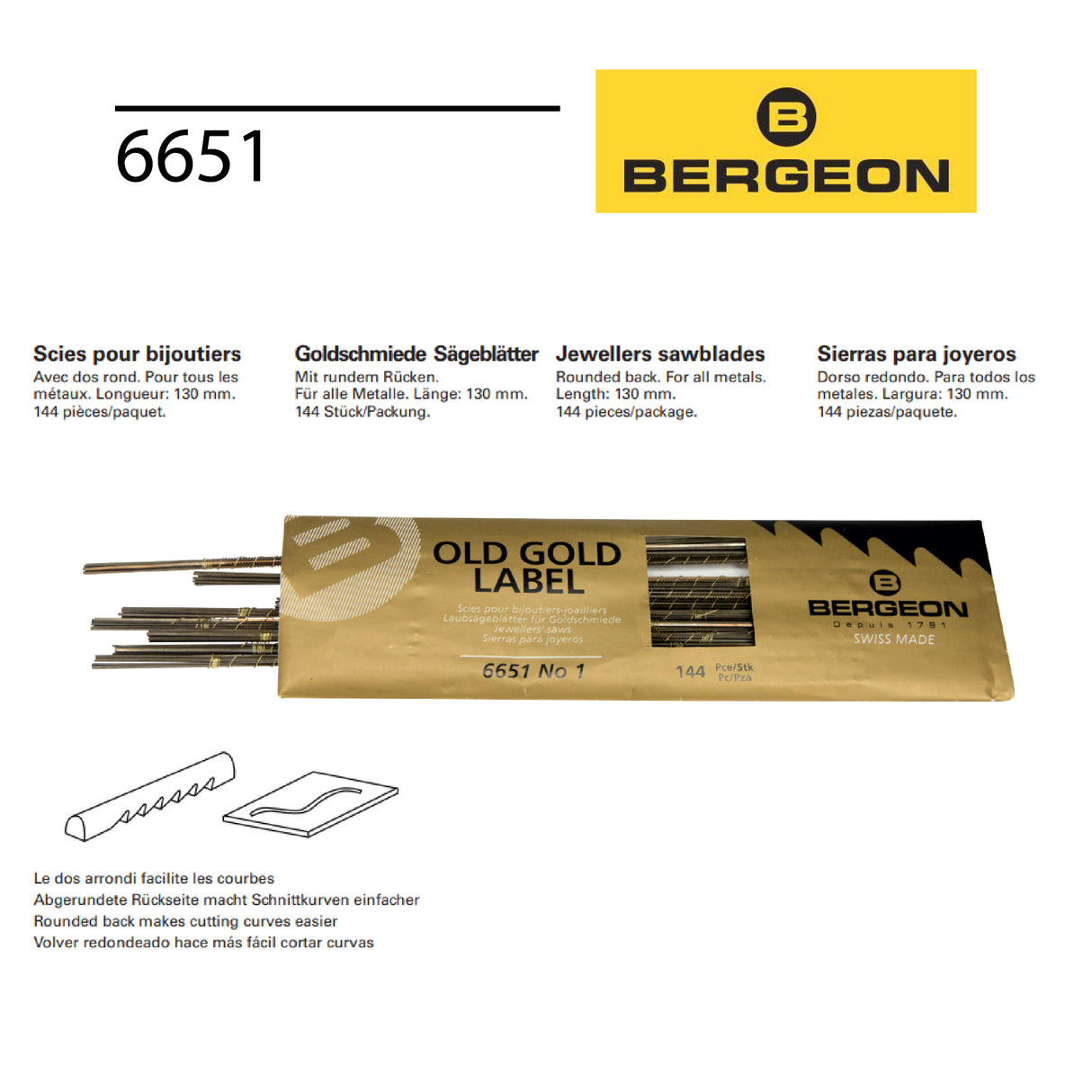 Bergeon 6651 round back saw blades available in sizes 8/0 to 8 for jewellery making