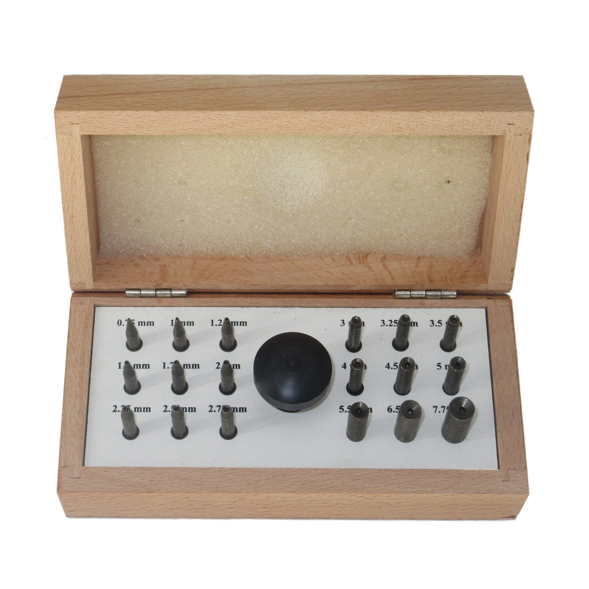 Professional bezel setting punch set with 18 hardened steel punches in wooden box for jewelry making OPEN