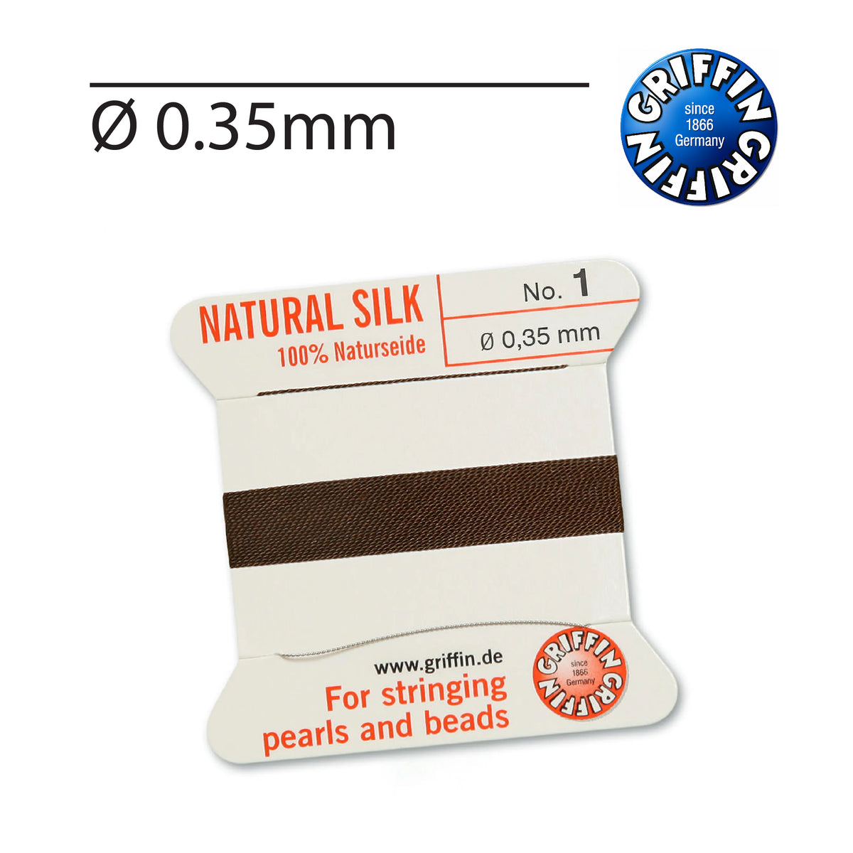 Griffin® Brown 0.35mm silk thread Nr. 1 for pearl stringing