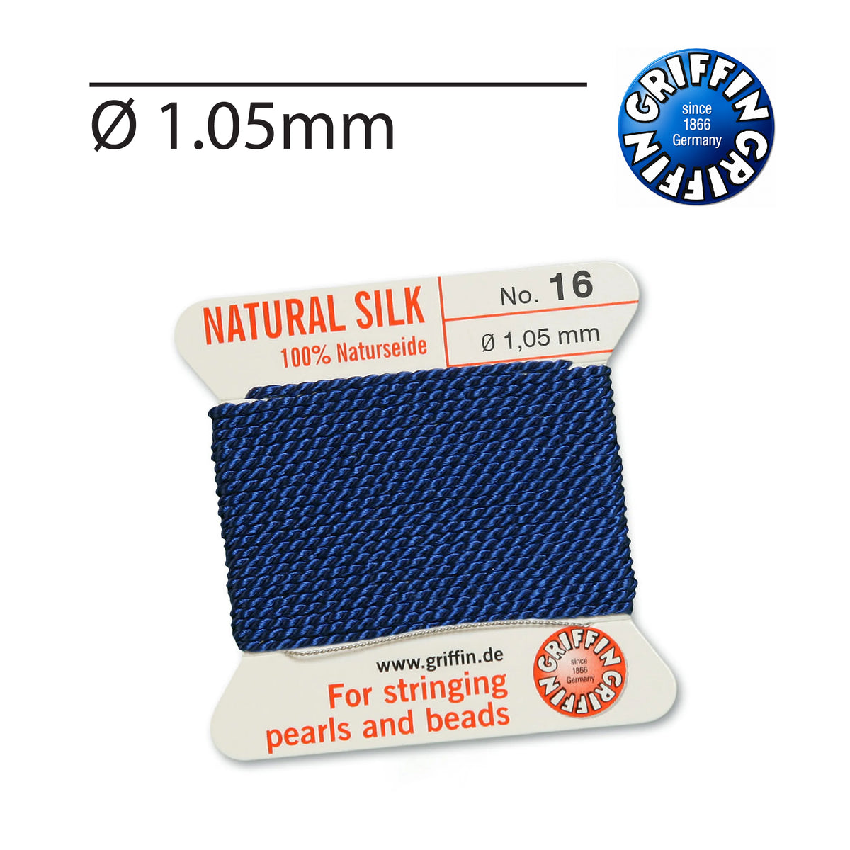 Griffin Natural Silk Pearl Cord Dark Blue with Needle