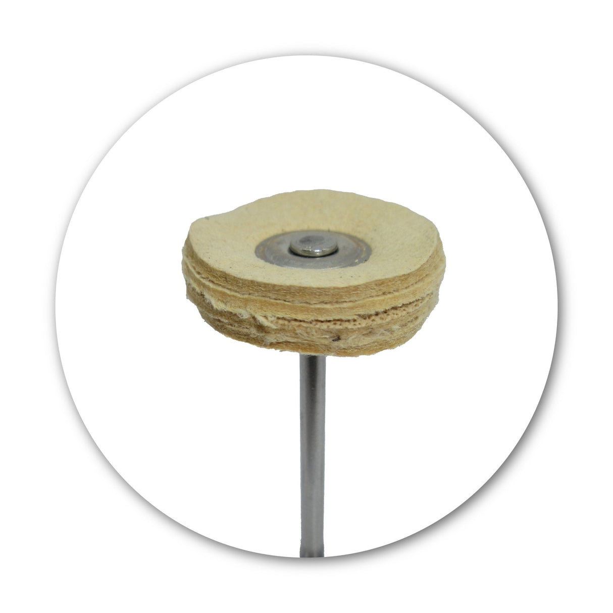 Mounted leather lap with 22 mm disc and 2.35 mm shaft, for high-gloss polishing and buffing