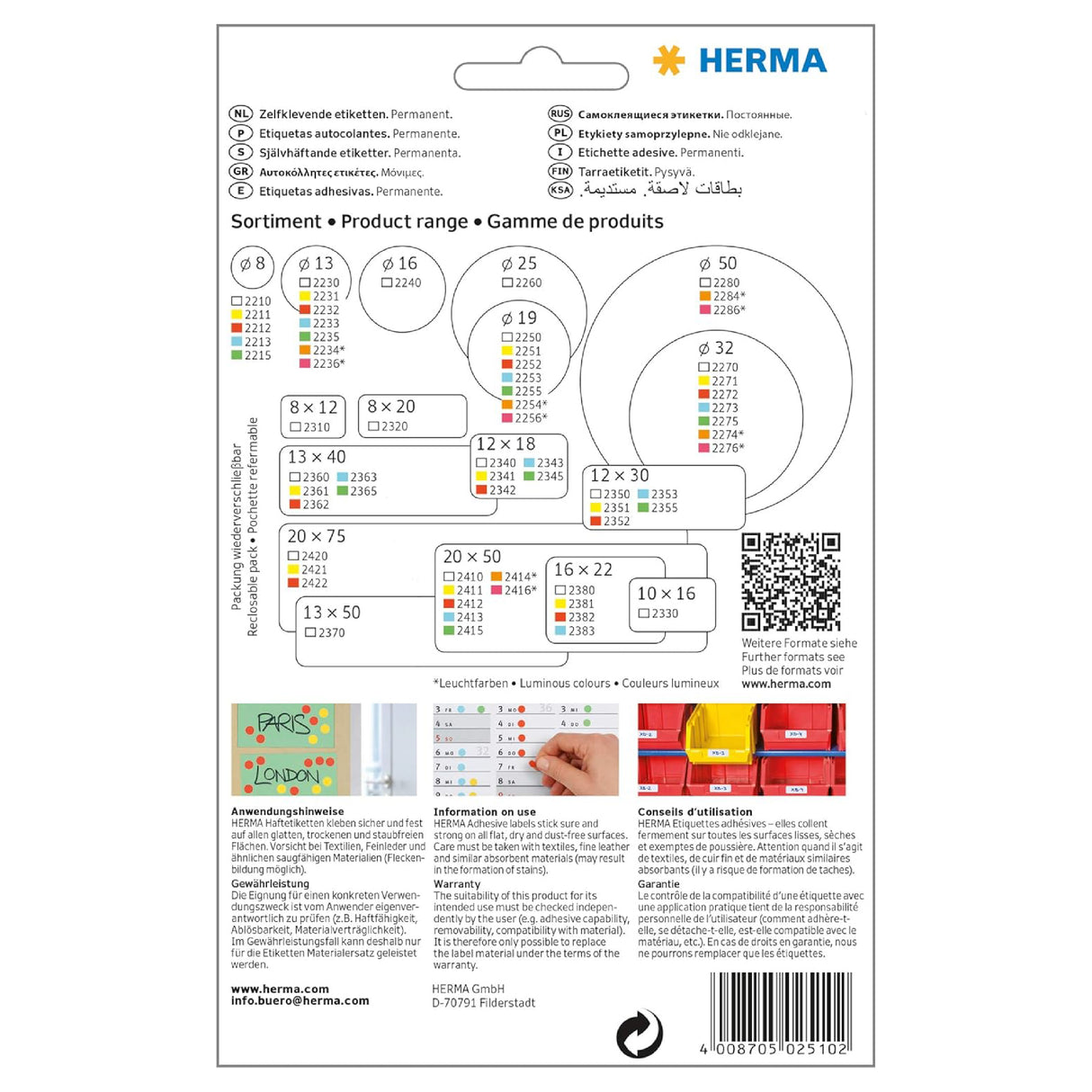 HERMA self adhesive product pricing labels 600 pieces white