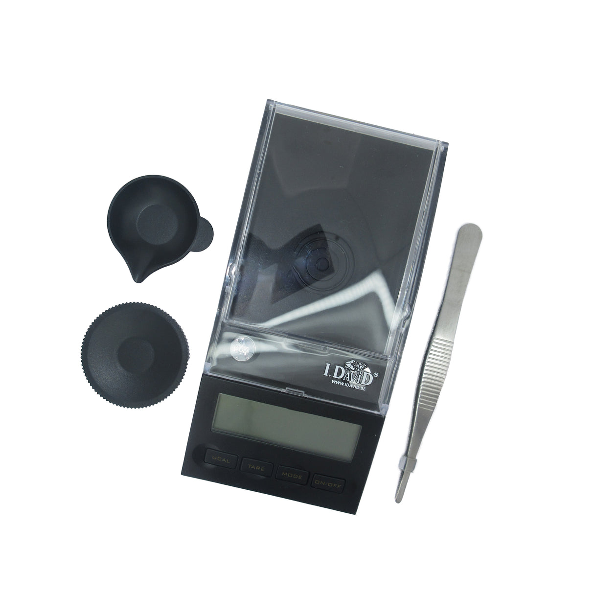 compact digital scale with calibration weights and weighing platform