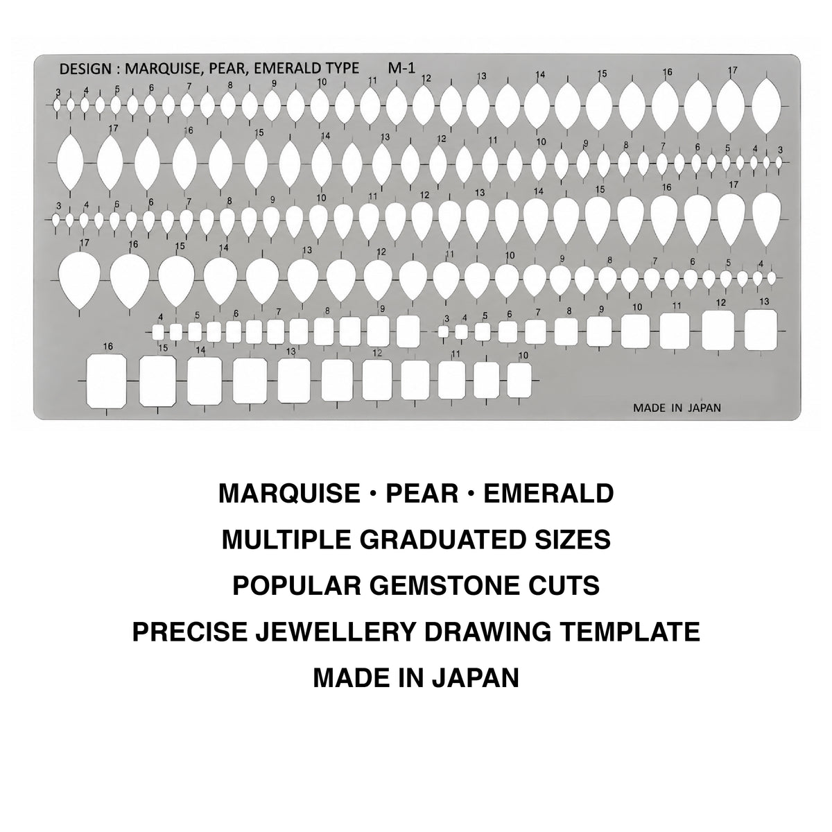 M-1 jewellery template for marquise pear and emerald gemstones