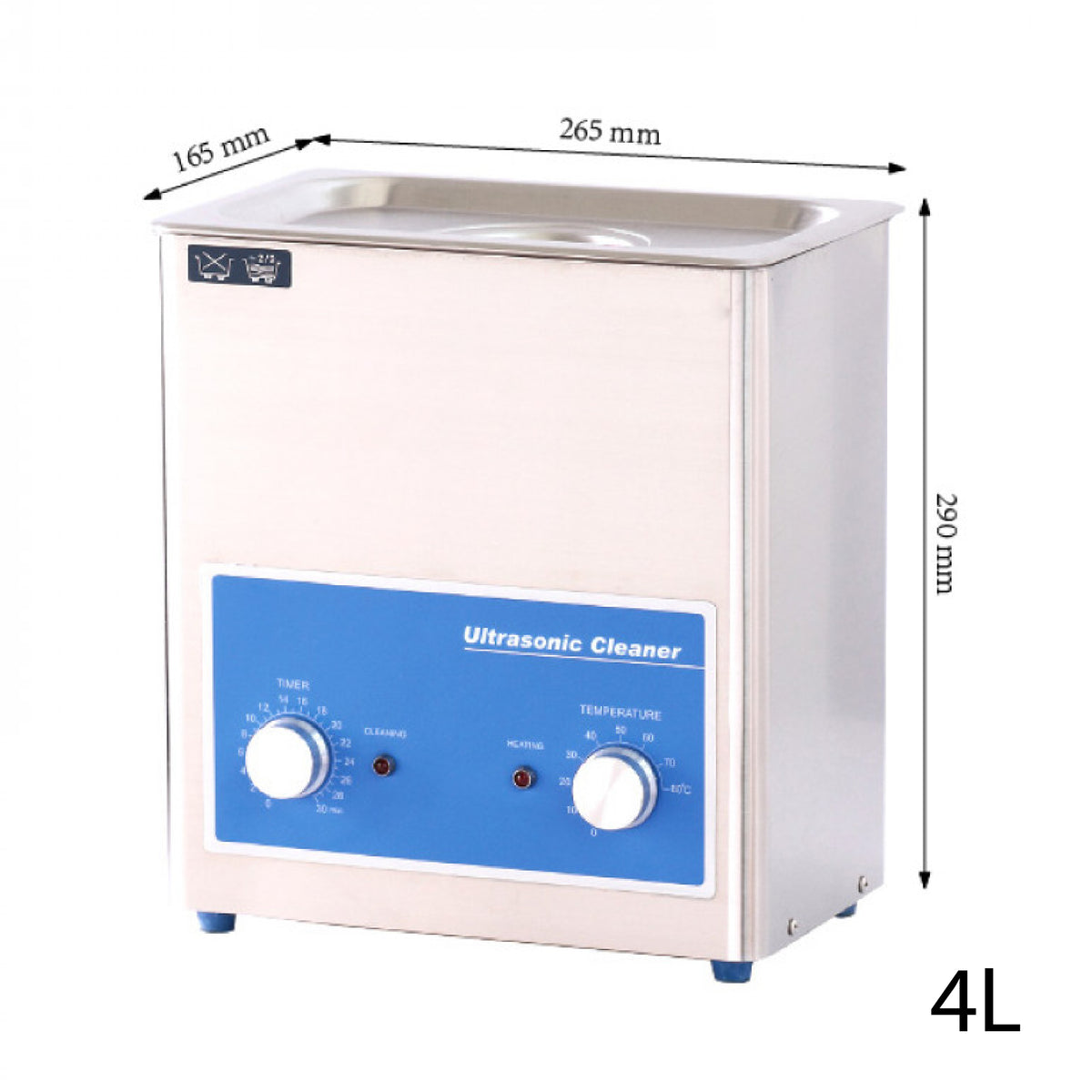 Professional 4 litre ultrasonic cleaning machine with dual temperature and timer controls