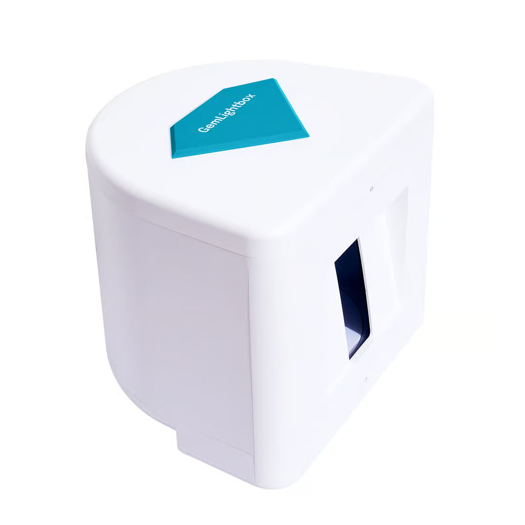 GemLightbox Pro smartphone jewelry photography lightbox with dual turntables for rings, necklaces, earrings, and gemstones top right view