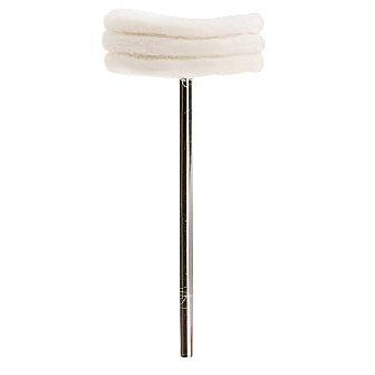 Close-up of soft felt cloth on mounted lap, designed for high-gloss finishing on metal