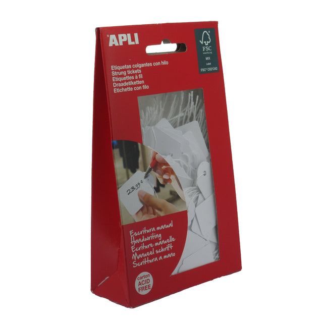 APLI acid free white string tags with thread for jewellery and pricing