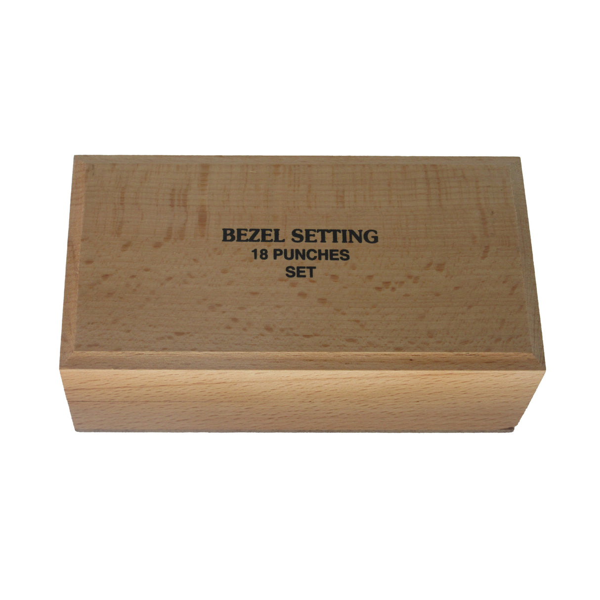 Professional bezel setting punch set with 18 hardened steel punches in wooden box for jewelry making CLOSED