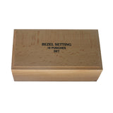 Professional bezel setting punch set with 18 hardened steel punches in wooden box for jewelry making CLOSED