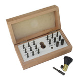 Professional bezel setting punch set with 18 hardened steel punches in wooden box for jewelry making