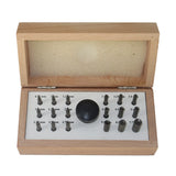 Professional bezel setting punch set with 18 hardened steel punches in wooden box for jewelry making OPEN