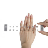 CZ diamond selector showing round, oval, cushion and princess shapes for ring selection