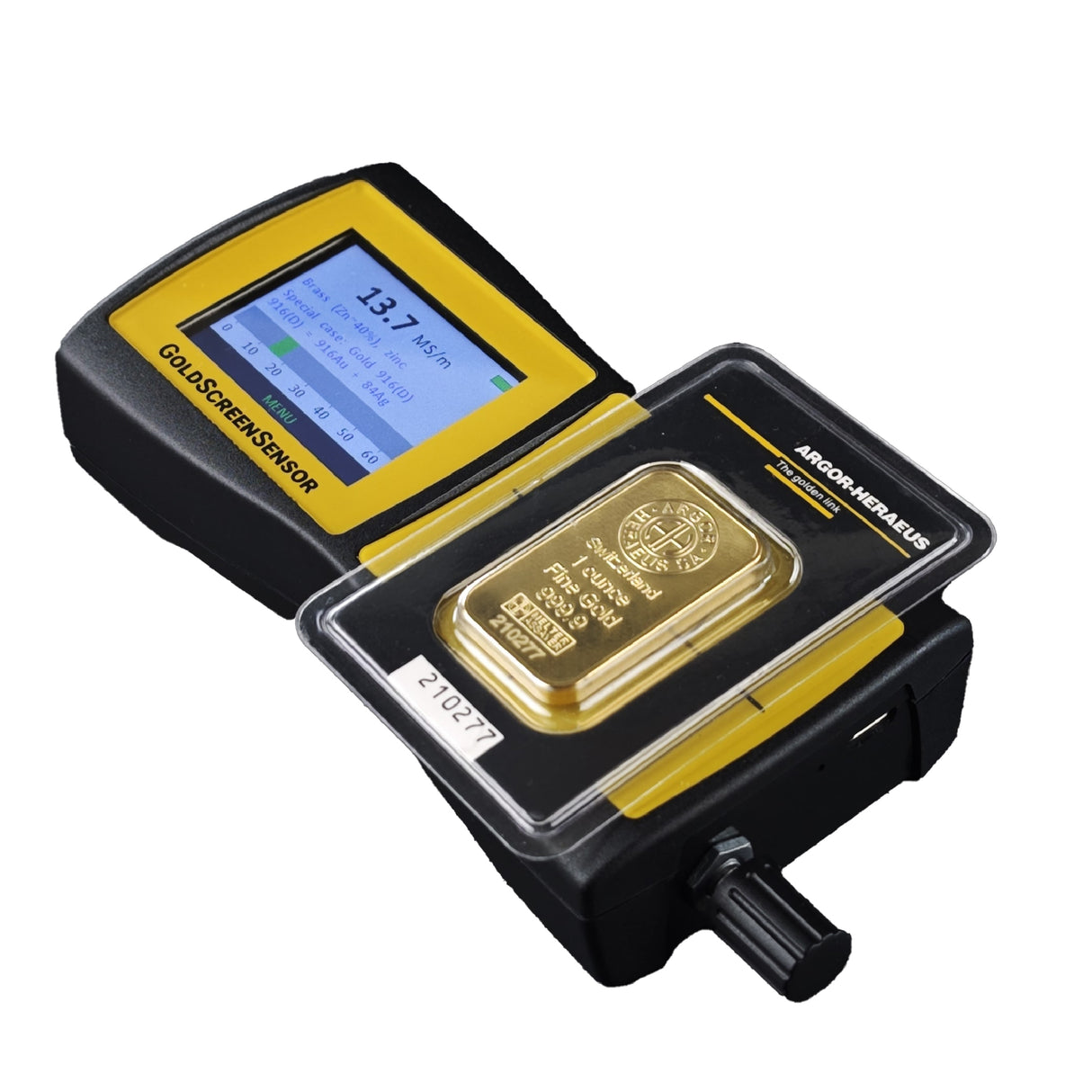 GoldScreenSensor measuring electrical conductivity of precious metals