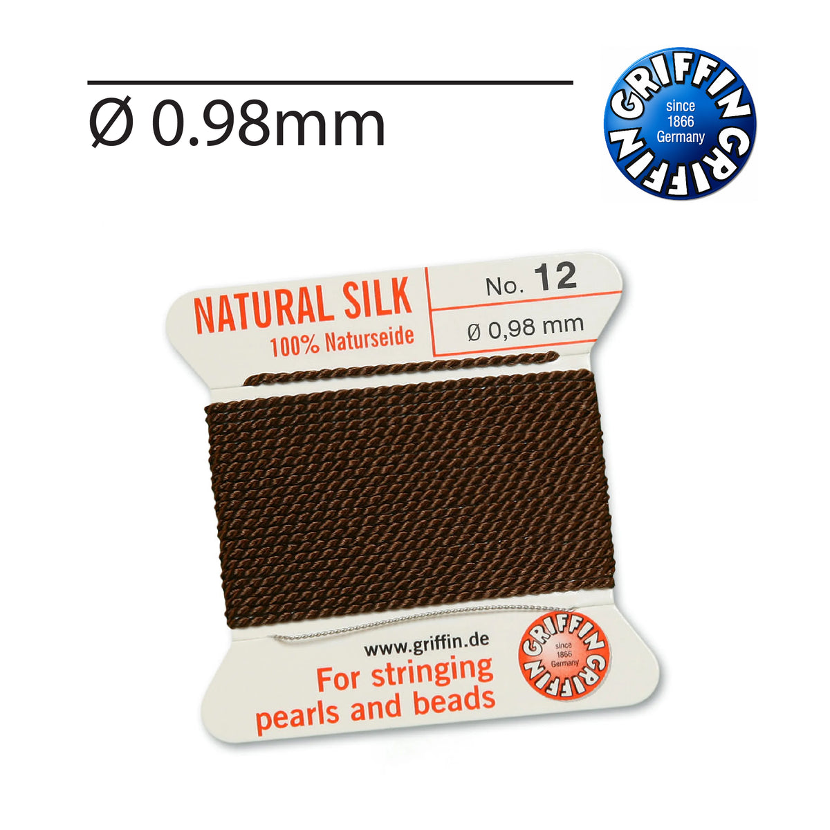 Griffin® Brown 0.98mm natural silk beading cord Nr. 12 with needle