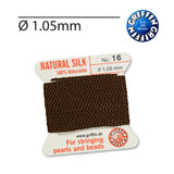 Griffin® Brown natural silk bead stringing cord Nr. 16 1.05mm with needle