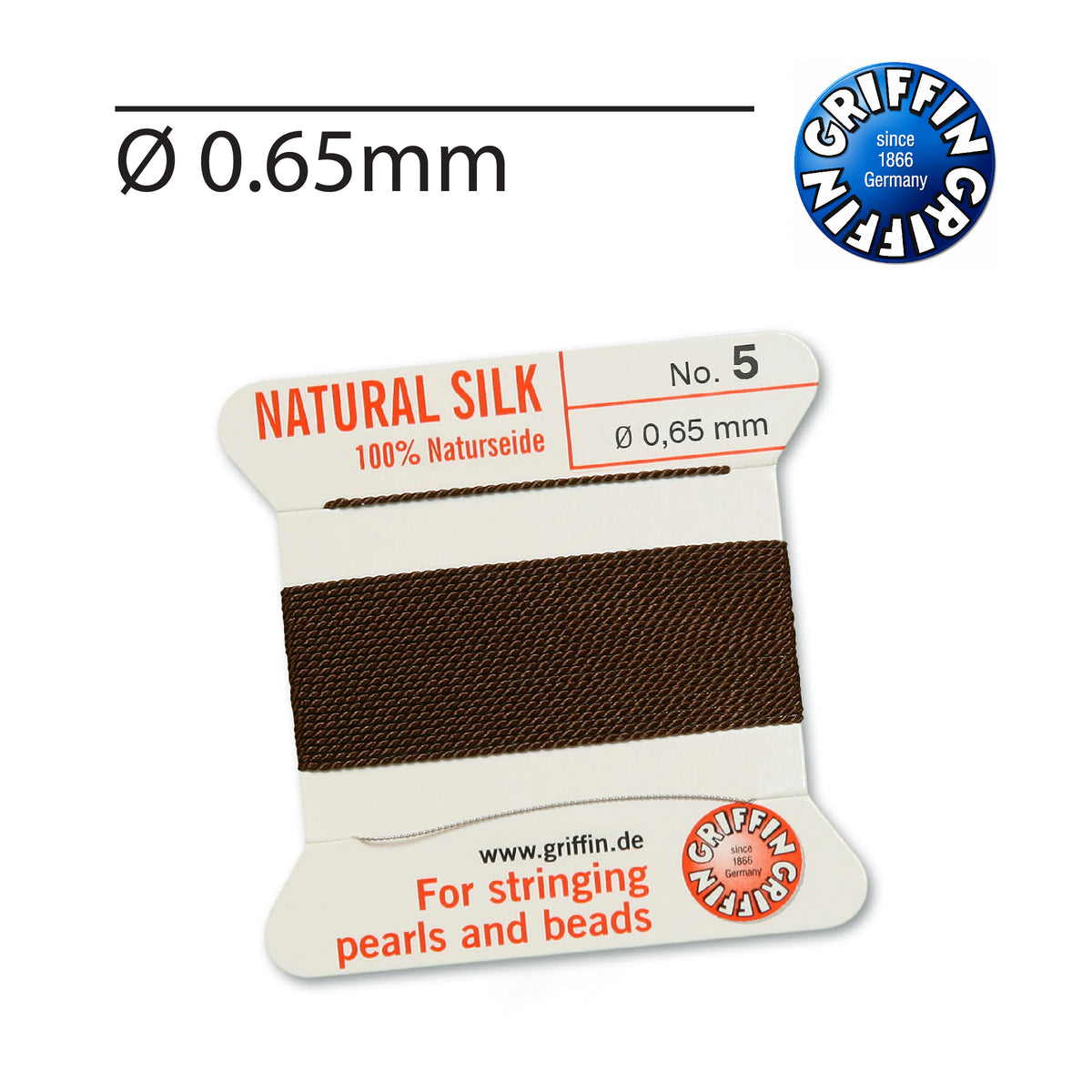 Griffin® 0.65mm Brown natural silk jewellery cord Nr. 5 for bead stringing