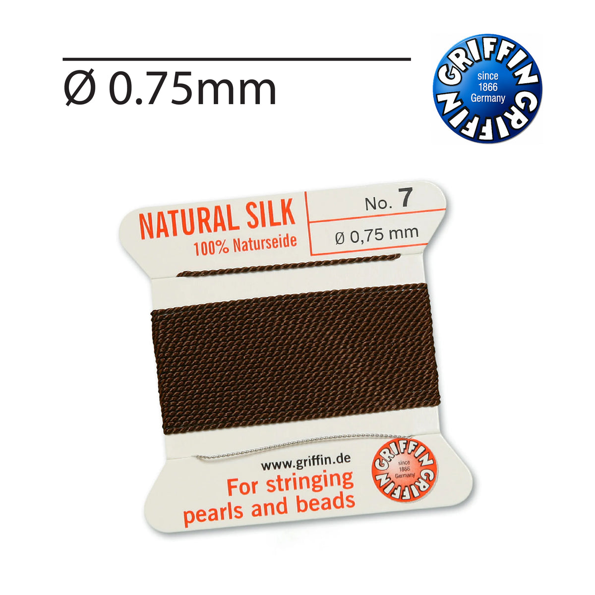 Griffin® Brown natural silk jewellery thread Nr. 7 0.75mm for gemstones