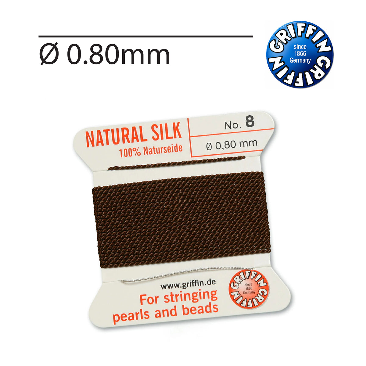 Griffin® 0.80mm Brown silk bead cord Nr. 8 for pearl and gemstone stringing