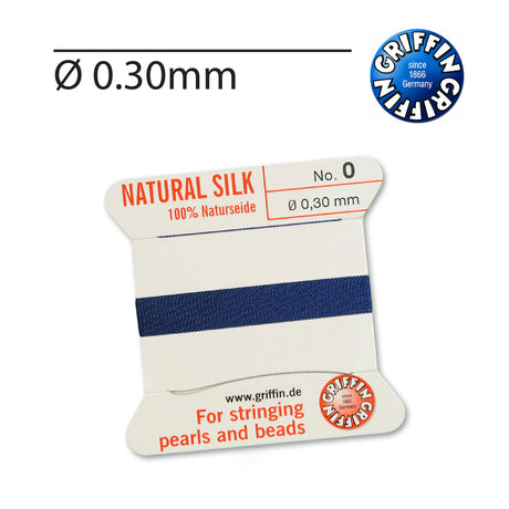 Griffin Dark Blue Natural Silk Bead Cord with Needle 2m