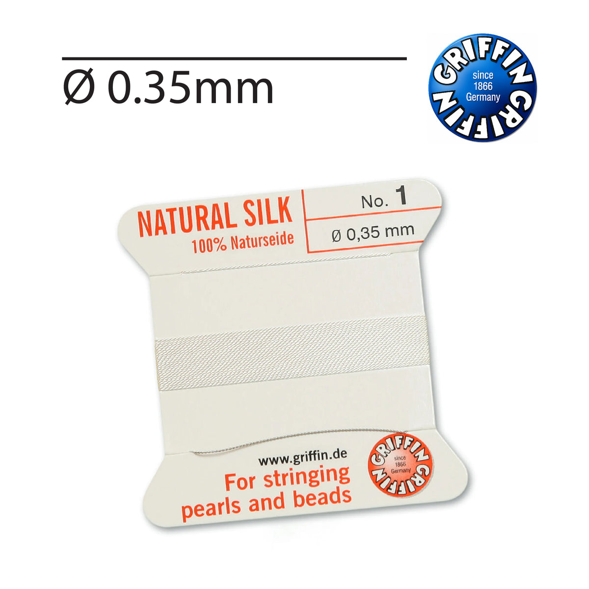 GRIFFIN White natural silk bead cord Nr. 1 0.35mm for pearl stringing