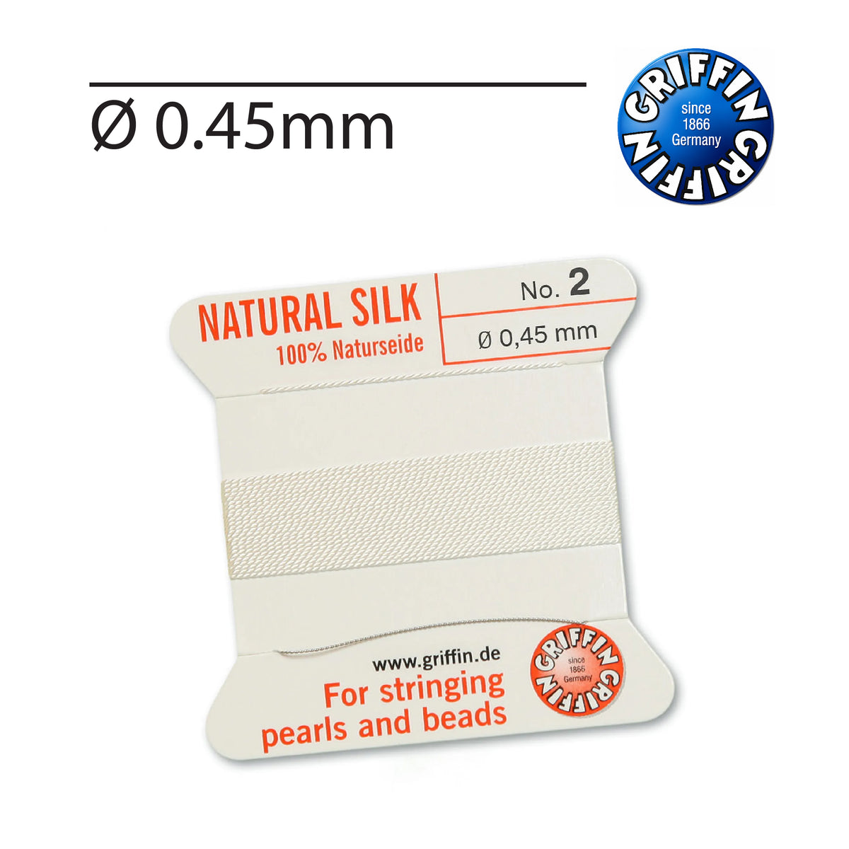 GRIFFIN White natural silk bead cord Nr. 2 0.45mm for jewellery making