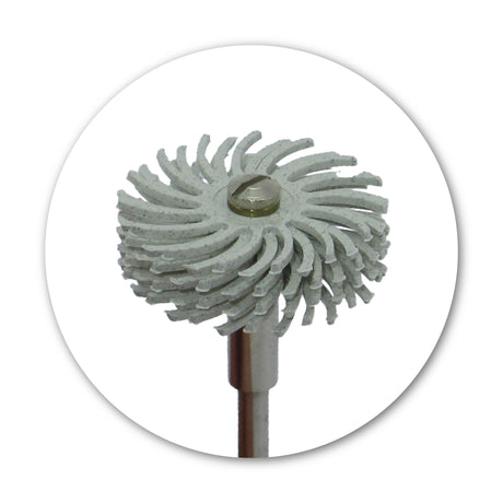 White 120 grit radial bristle disc for light oxide removal and pre-polishing