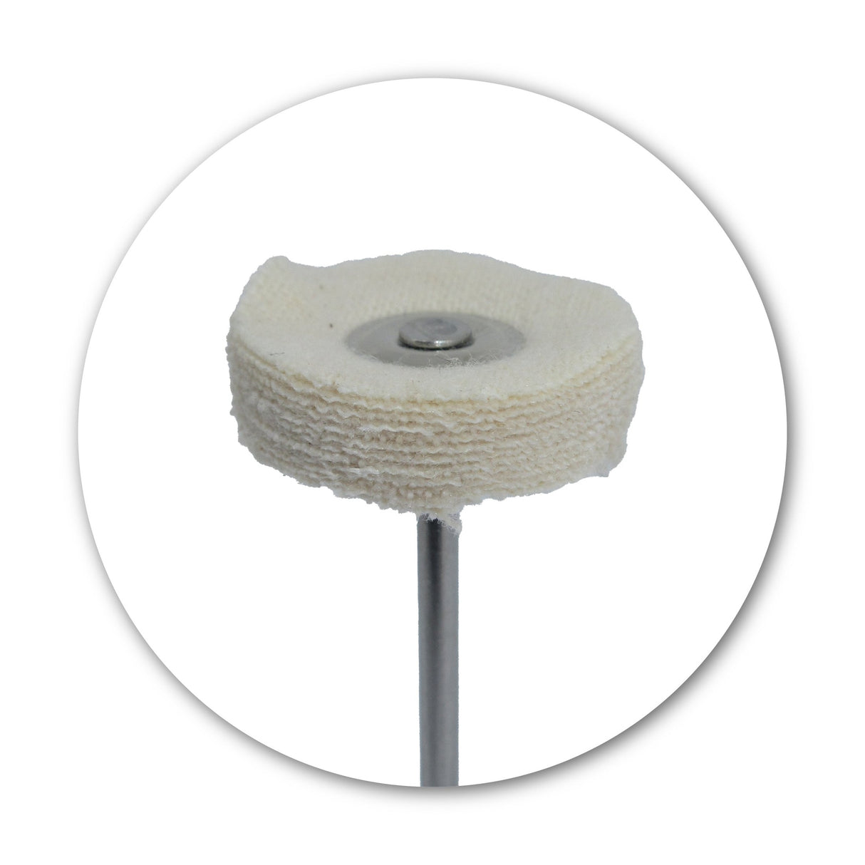 Mounted flannel lap with 21 mm disc and 2.35 mm shaft, for high-gloss polishing and buffing