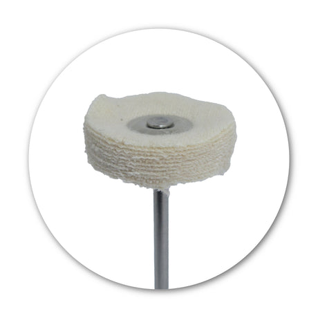 Mounted flannel lap with 21 mm disc and 2.35 mm shaft, for high-gloss polishing and buffing