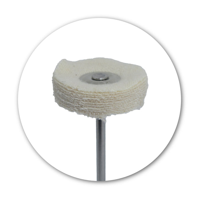 Mounted flannel lap with 21 mm disc and 2.35 mm shaft, for high-gloss polishing and buffing