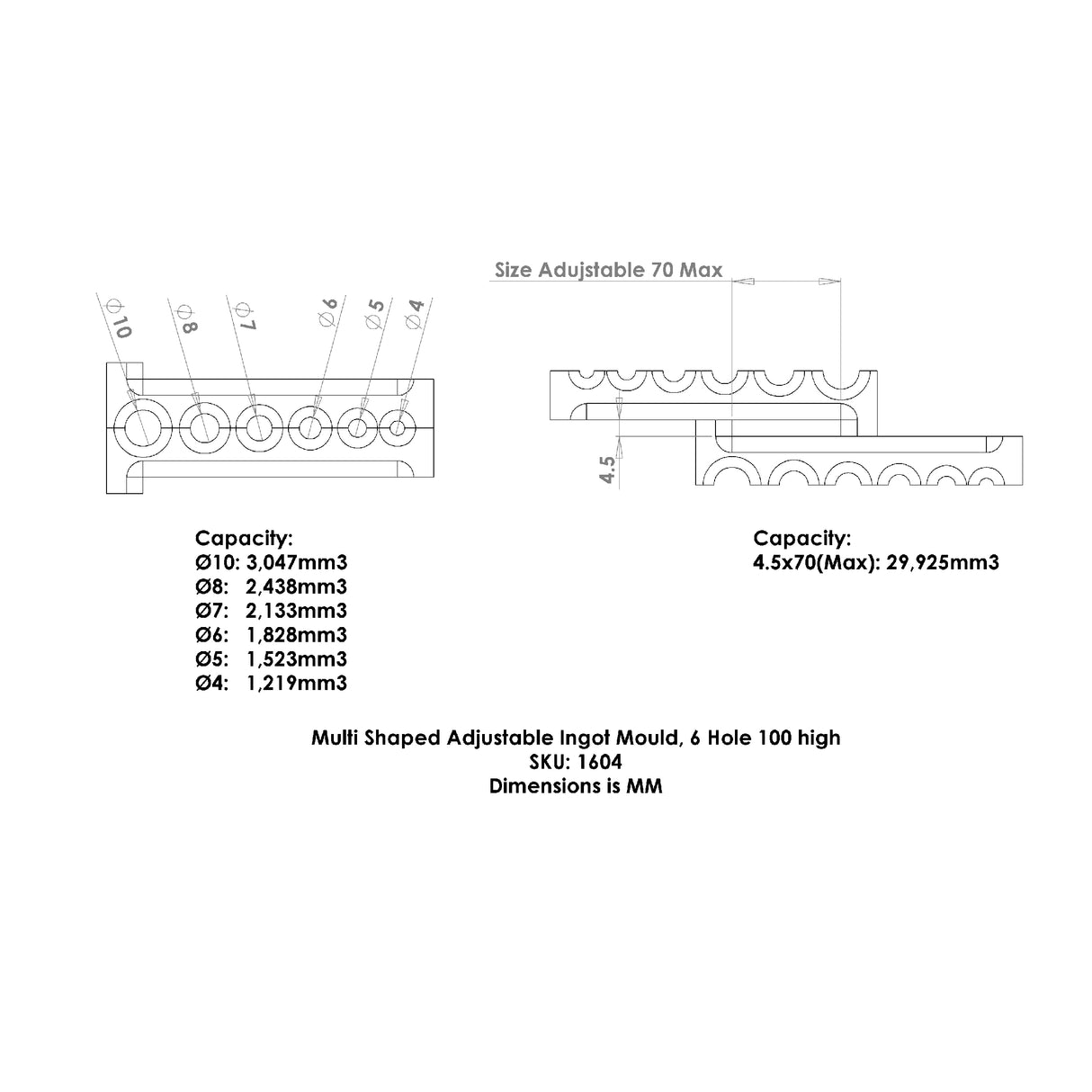 Durston ingot mould adjustable up to 70mm wide and 80mm long