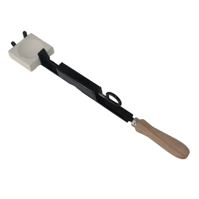 Square crucible holder tool with wooden handle, made in Italy