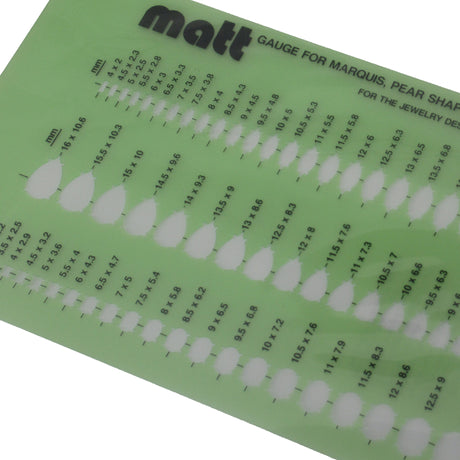 Jewelry gemstone size gauge template for marquise pear oval stones