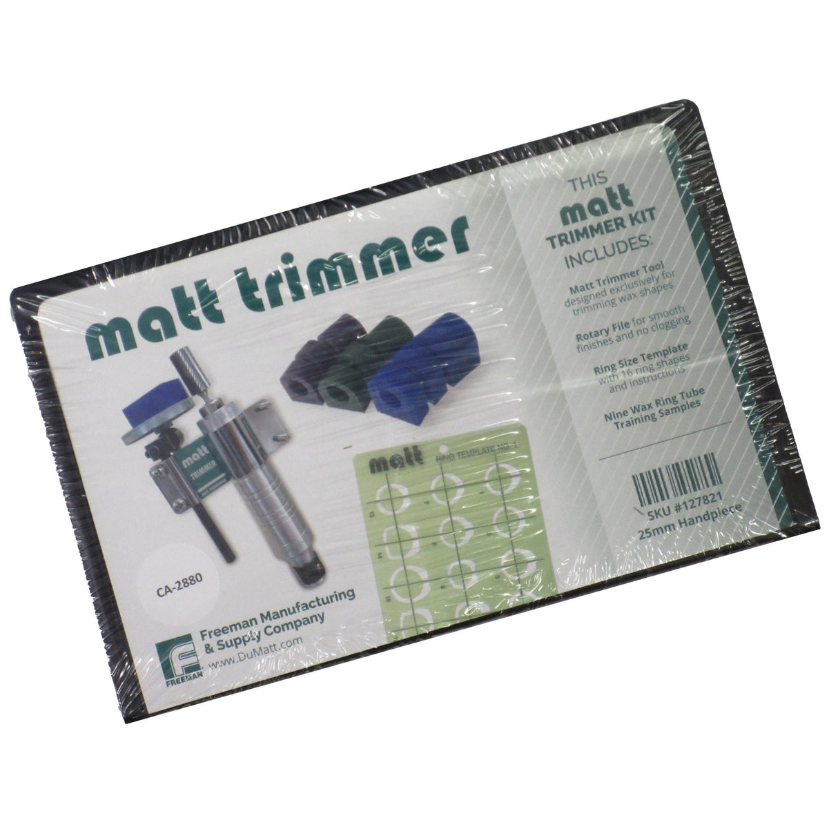 Matt Trimmer Kit for Foredom Handpiece #30 with rotary file, ring size template, and wax ring training samples