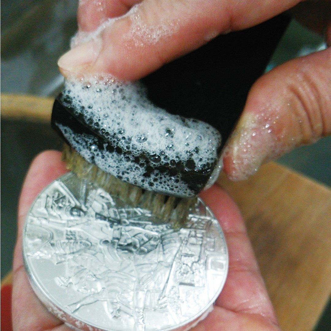 Brass hand brush with fine 0.08 mm wire for polishing silver and gold surfaces