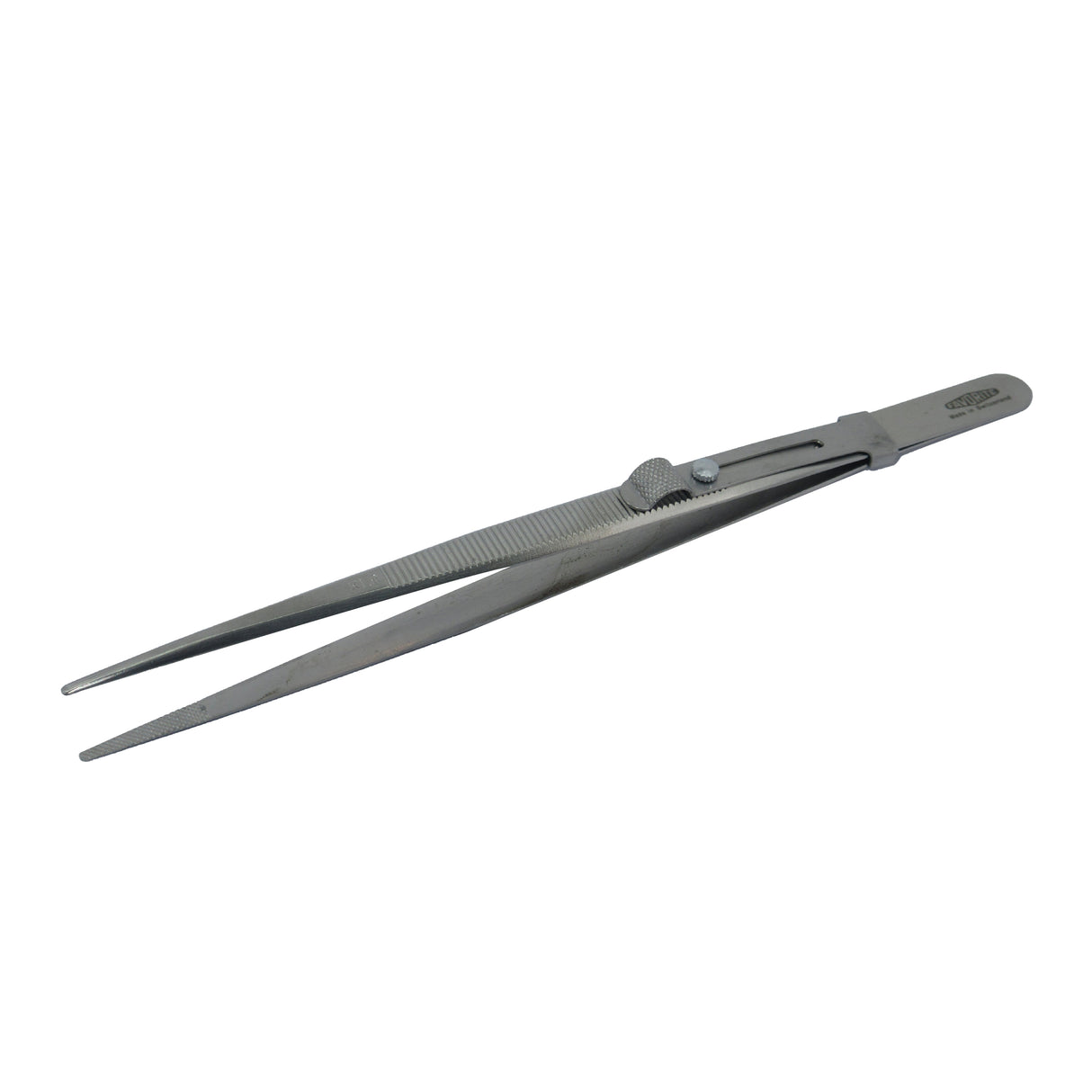 Stainless steel jewelry tweezers with locking mechanism