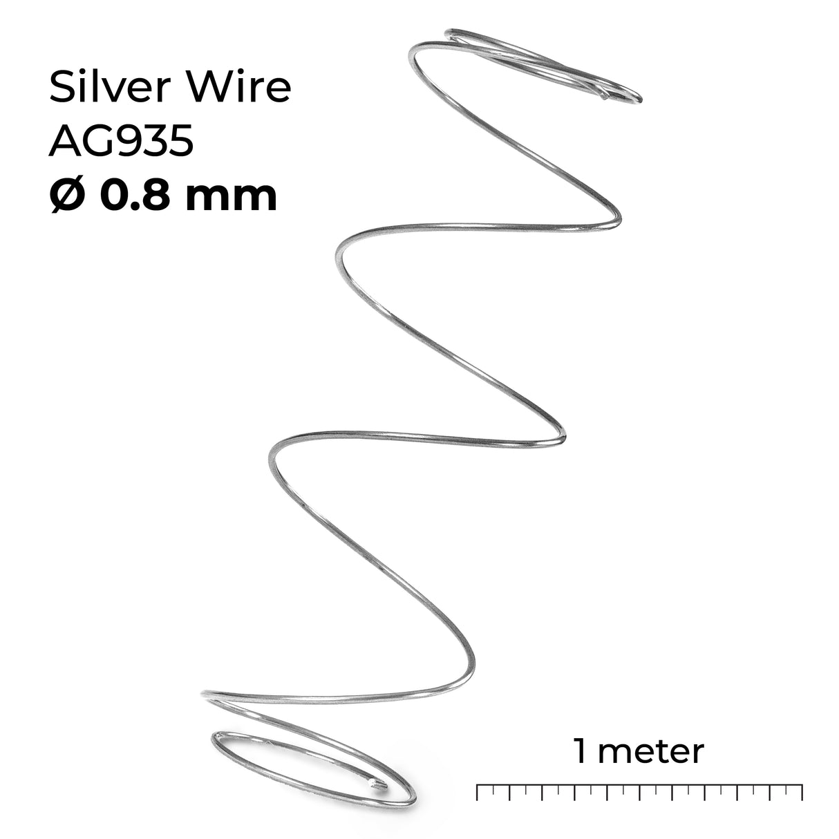 AG 935 silver wire 1 meter length for jewelry making in various diameters, diameter 0.08cm