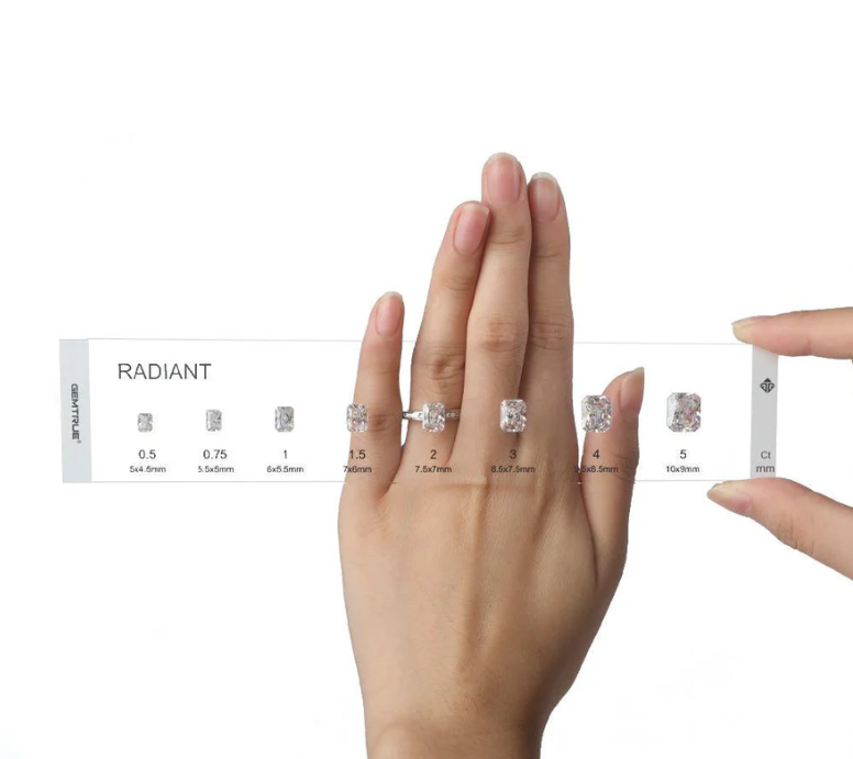 diamond sizing tool with acrylic strips and CZ stones