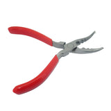 Curved jewellery pliers for gripping wire jump rings and small components