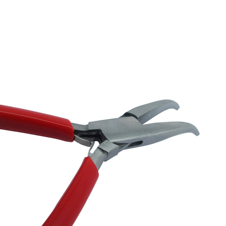 Jewellery making bent nose pliers with red PVC handles