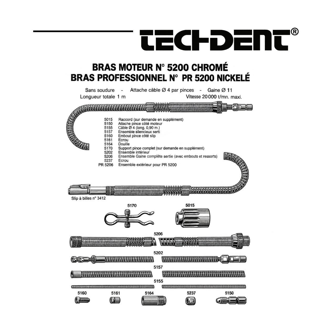 Techdent 5200 hanging motor replacement parts and reference numbers