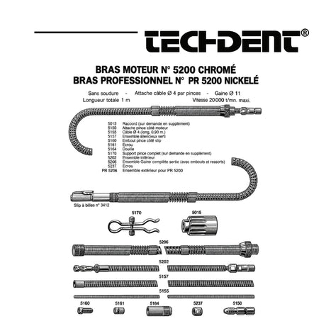 Techdent 5200 hanging motor replacement parts and reference numbers