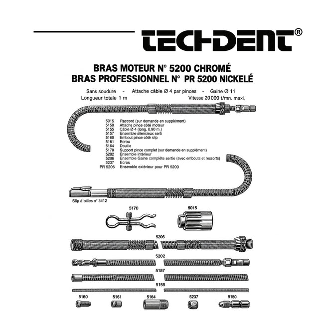 Techdent 5200 hanging motor replacement parts and reference numbers