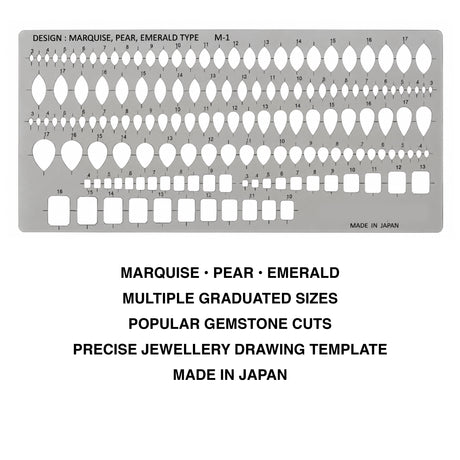 M-1 jewellery template for marquise pear and emerald gemstones