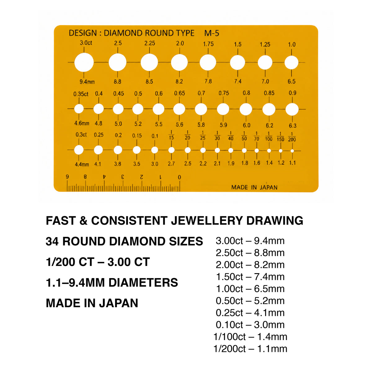 Diamond round brilliant drawing template 1/200 to 3 carat