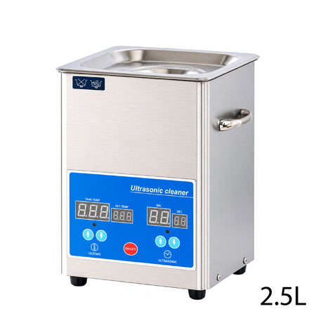 2.5L stainless steel touch screen ultrasonic cleaner with 50W power, 40kHz frequency, heater and digital timer