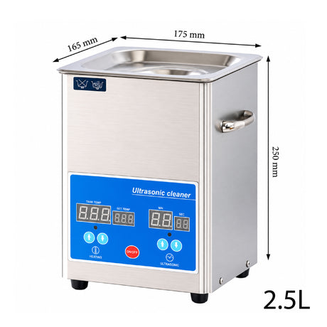 Compact 2.5 litre ultrasonic jewellery cleaner with touch screen temperature and timer controls